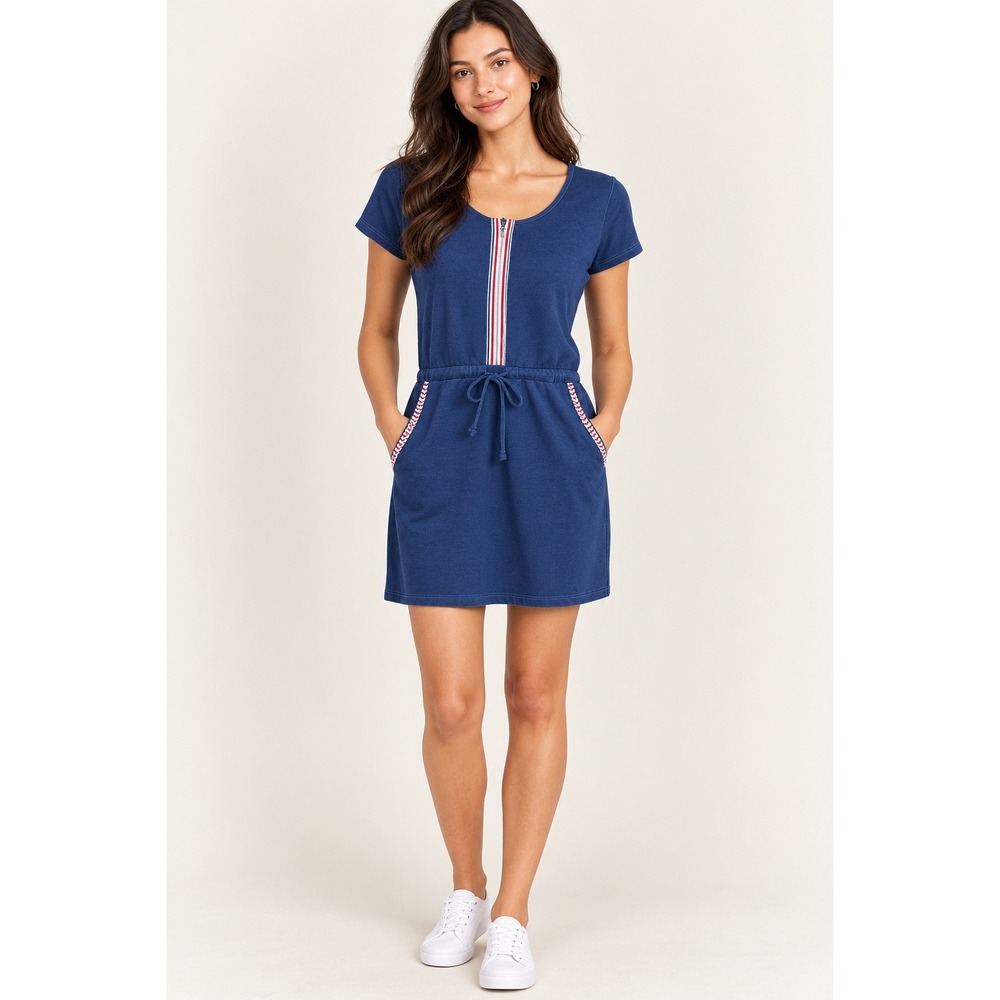 Venus Zip Front Lounge Cotton Blend Patriotic Pockets Dress Large